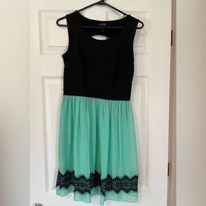 Enfocus Studio Black and Green Fit and Flare Dress